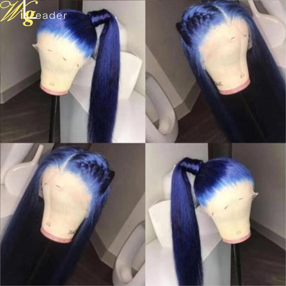HGM Wigleader Human Hair Deep Blue Glueless Lace Front Wigs 150% Preplucked Straight 13x6 Lace Frontal Wigs With Baby Hair