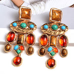 Load image into Gallery viewer, New Vintage Metal Colorful Stone Earrings High-quality Crystal Dangle Long Drop Earring Statement Jewelry Accessories For Women
