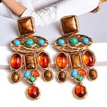 Load image into Gallery viewer, New Vintage Metal Colorful Stone Earrings High-quality Crystal Dangle Long Drop Earring Statement Jewelry Accessories For Women
