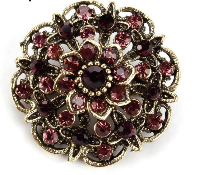 Retro Antique Gold Color Plated Crystal Rhinestones Flower Pins and Brooches for Women Dress Party or DIY Bouquets