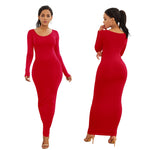 Load image into Gallery viewer, Sexy Women Solid Color Long Sleeve Round Neck Bodycon Maxi Dress evening party dress sexy comfortable
