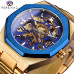 Cargar imagen en el visor de la galería, Gold Mechanical Automatic Watches For Men Skeleton Waterproof Clock Top Brand Luxury Luminous Hands Wristwatches
