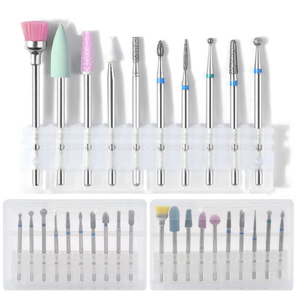 Nail Drill Electric Apparatus for Manicure 10pcs Milling Cutters Drill Bits Set Gel Cuticle Remover Pedicure Machine Nail Art