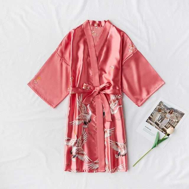 Satin Robe Female Bathrobe Sexy peignoir femme Silk Kimono Bride Dressing gown sleepwear Night Grow For Women