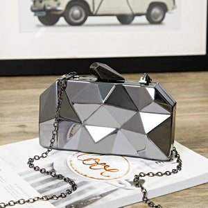 Gold Acrylic Box Geometric Clutch bags Elegent Chain Women Handbag