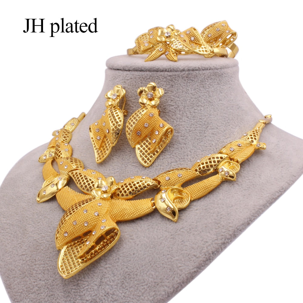 Jewelry sets new Dubai 24K Gold color Ornament for women necklace earrings bracelet ring African wedding wife gifts jewelery set