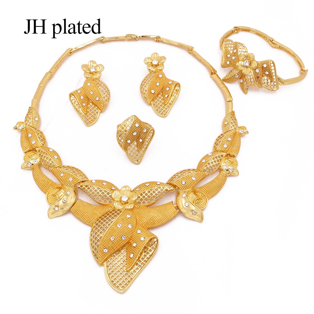 Jewelry sets new Dubai 24K Gold color Ornament for women necklace earrings bracelet ring African wedding wife gifts jewelery set