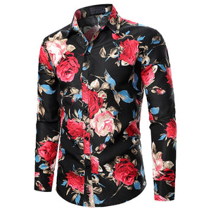 Men Long Sleeve Shirt Floral print Autumn Streetwear Casual Fashion Men Shirt