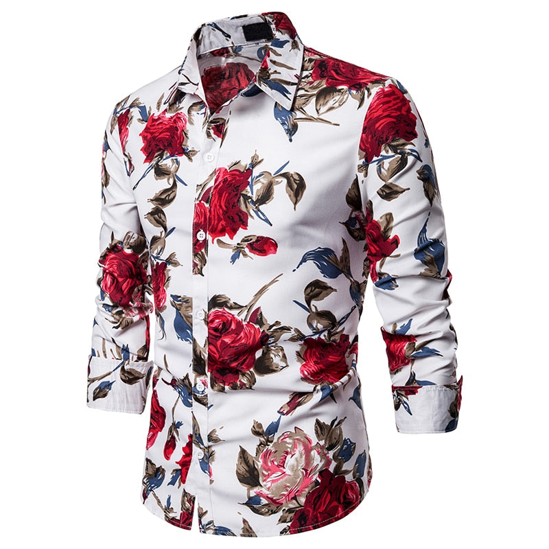 Men Long Sleeve Shirt Floral print Autumn Streetwear Casual Fashion Men Shirt