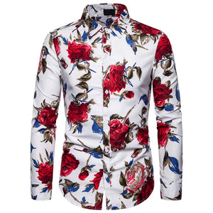 Men Long Sleeve Shirt Floral print Autumn Streetwear Casual Fashion Men Shirt