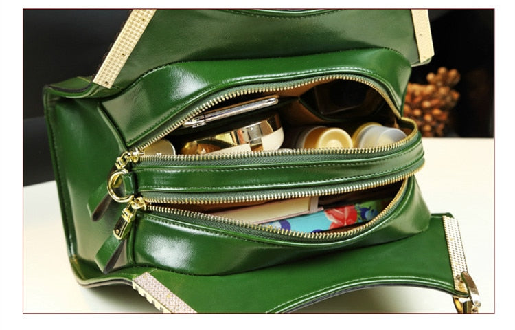 100% Genuine leather crocodile pattern handbag Women middle-aged female shoulder messenger bag multi-layer large bag