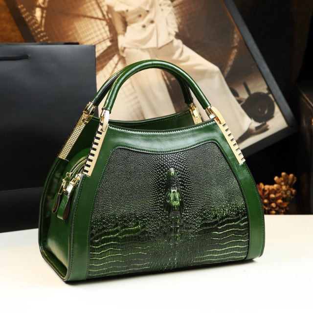 100% Genuine leather crocodile pattern handbag Women middle-aged female shoulder messenger bag multi-layer large bag