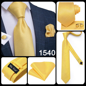 Hi-Tie Luxury Floral Paisley Men's Yellow Gold Tie Gravatar Silk Necktie For Men Business Wedding Necktie 8.5cm wide