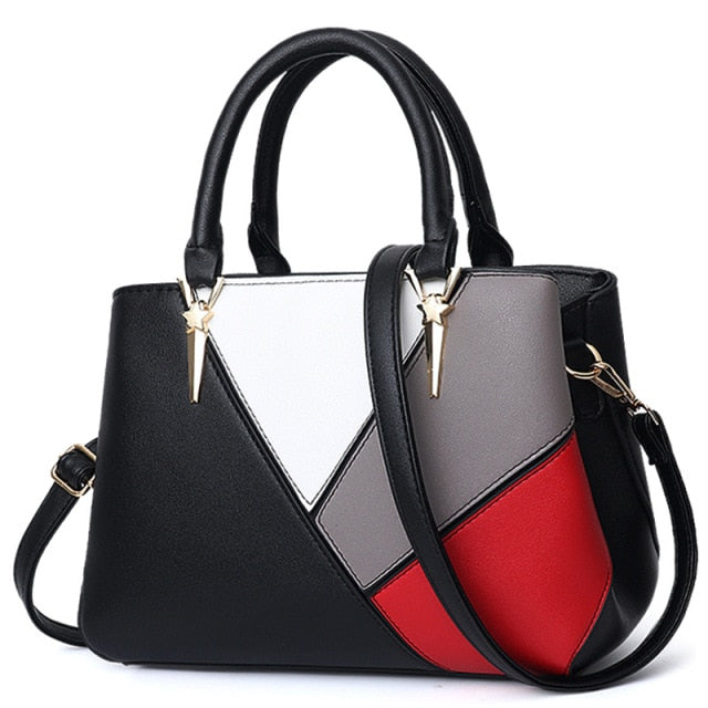 ladies shoulder bag stitching solid color PU leather handbags female bags classic large-capacity bag