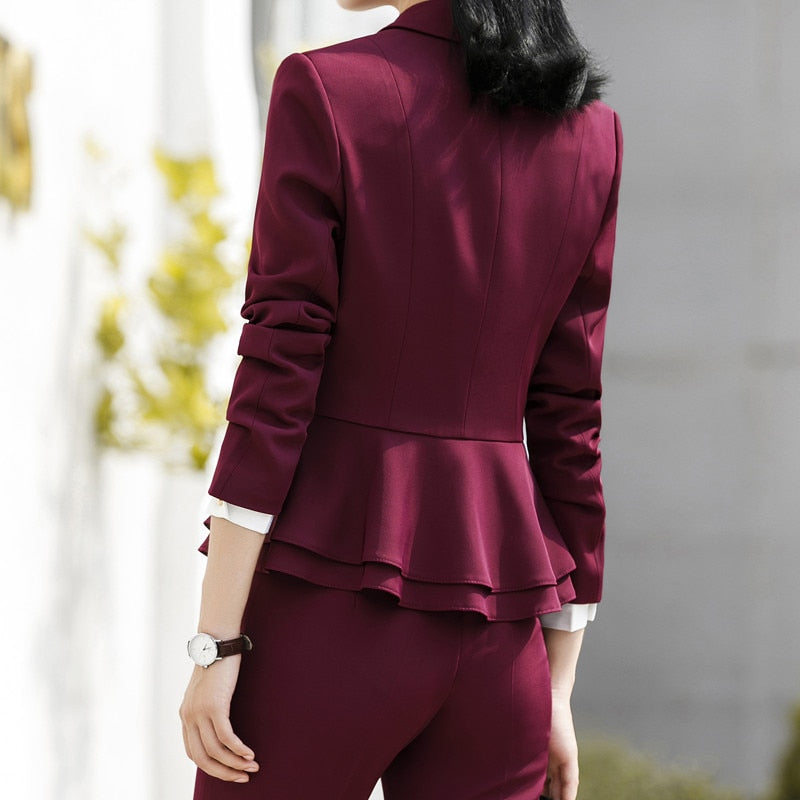 HGM High Quality Suit For Women Two Pieces Set Formal Long Sleeve Slim Blazer and Trousers Office Ladies Work Wear