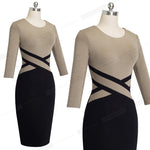 Load image into Gallery viewer, Vintage Elegant Contrast Color Patchwork Wear to Work vestidos Business Party Office Women Bodycon Dress
