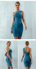 Load image into Gallery viewer, New One Shoulder Summer Women Bodycon Bandage Dress Sexy Hollow Out Sleeveless Midi Celebrity Runway Party Club Dress
