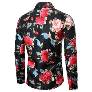 Men Long Sleeve Shirt Floral print Autumn Streetwear Casual Fashion Men Shirt