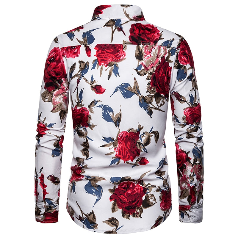 Men Long Sleeve Shirt Floral print Autumn Streetwear Casual Fashion Men Shirt