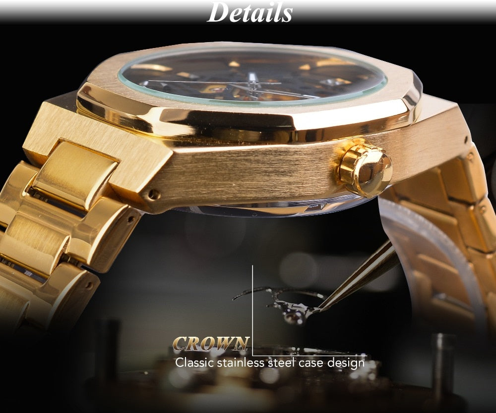 Gold Mechanical Automatic Watches For Men Skeleton Waterproof Clock Top Brand Luxury Luminous Hands Wristwatches