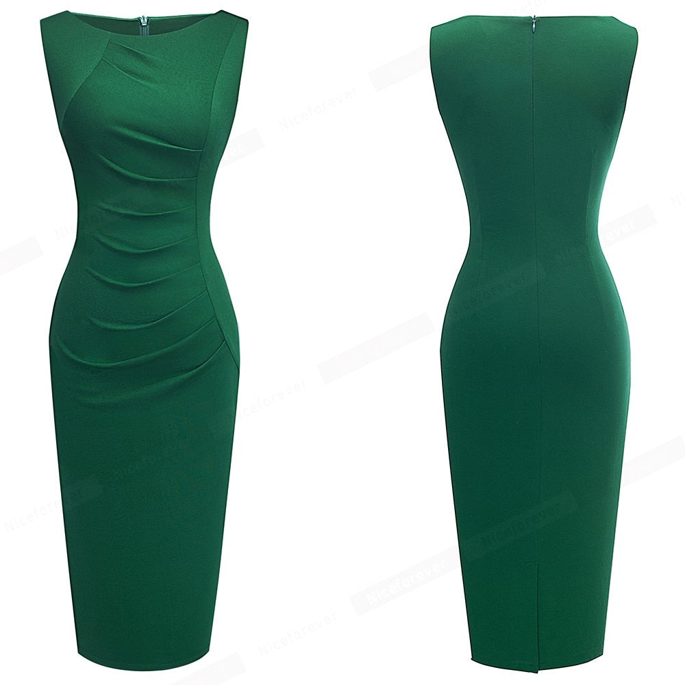 Solid Color Elegant Work Office Dresses Business Formal Party Bodycon Sheath Women Dress