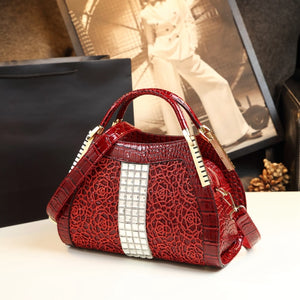 Luxury Fashion Diamond Women Handbags Crocodile Pattern Leather Lace Bag Female Shoulder Messenger Bag Portable Dumpling Bags