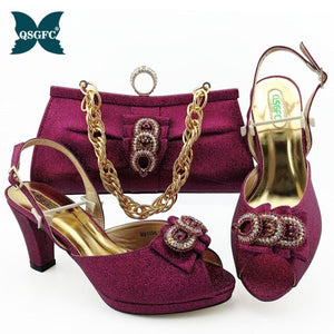 Latest Design Women Italian African Party Pumps Shoes and Bag Set Decorated with Rhinestone Women Shoes and Bag Set