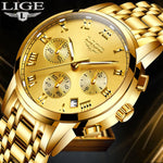 Load image into Gallery viewer, LIGE Mens Watches Top Brand Luxury Fashion Quartz Gold Watch Men&#39;s Business Stainless Steel Waterproof Clock Relogio Masculino
