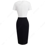 Load image into Gallery viewer, Women New Fashion Office Lady Classic Patchwork O-neck Elegant Slim Business Casual Pencil Dress
