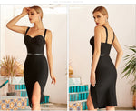 Load image into Gallery viewer, Women Elegant Black Bodycon Bandage Dress Sexy Spaghetti Strap Midi Blue Club Celebrity Runway Party Dress
