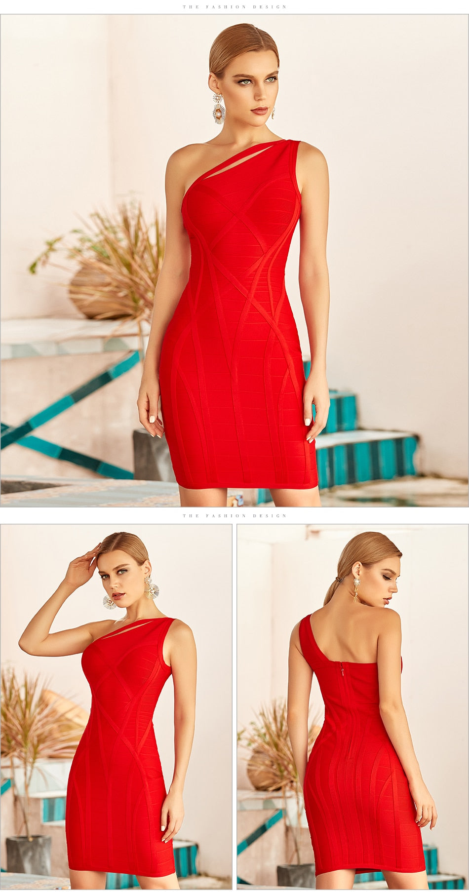 New One Shoulder Summer Women Bodycon Bandage Dress Sexy Hollow Out Sleeveless Midi Celebrity Runway Party Club Dress