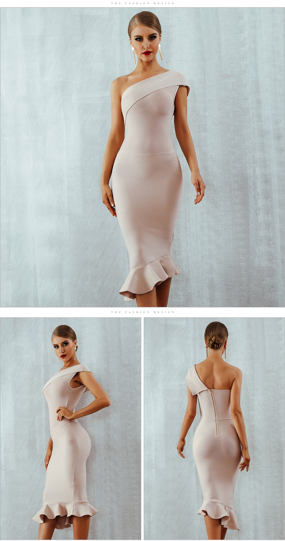 New Women Bandage Dress Sexy One Shoulder Sleeveless Ruffles Nightclub Celebrity Evening Party Mermaid Dresses