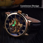 Load image into Gallery viewer, Men Watches Top Brand Luxury Mechanical Skeleton Watch Black Golden 3D Literal Design Roman Number Black Dial Clock
