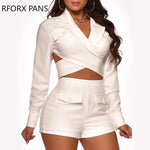 Load image into Gallery viewer, Women Soild  V-neck Buttons Criss-Cross Backless Top with Buttons Shorts Two Piece Set

