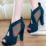 Load image into Gallery viewer, Women High Heel Shoes Mesh Breathable Pomps Zip Pointed Toe Thick Heels Fashion Female Dress Shoes Elegant Footwear
