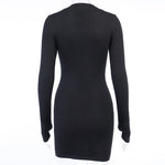 Load image into Gallery viewer, Women Winter Fall Bodycon Ribbed Dress Stand Collar Zipper Deep V-neck Solid Stretch Bodycon Pencil Party Mini Vestido
