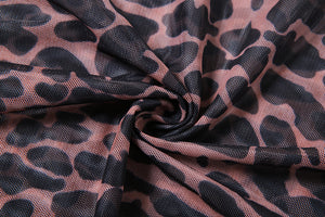 Leopard Print Backless Dress Women Long Sleeve Mesh Dress 2021 Spring Halter Transparent Sexy Club Dress