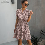 Load image into Gallery viewer, Women Leopard Casual Black Summer Ruffle Mini Dresses Buttons Ladies Waisted Fitted Clothing
