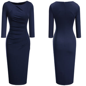Solid Color Elegant Work Office Dresses Business Formal Party Bodycon Sheath Women Dress