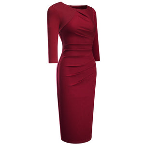Solid Color Elegant Work Office Dresses Business Formal Party Bodycon Sheath Women Dress