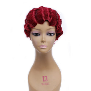 Red Short Curly Wigs for African American Women Brown Black Finger Waves Wig Synthetic Blonde Hair Wig Cosplay