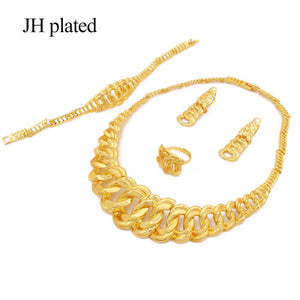 HGM 24K gold color jewelry sets for women bridal  luxury necklace earrings bracelet ring set Indian African wedding ornament gifts