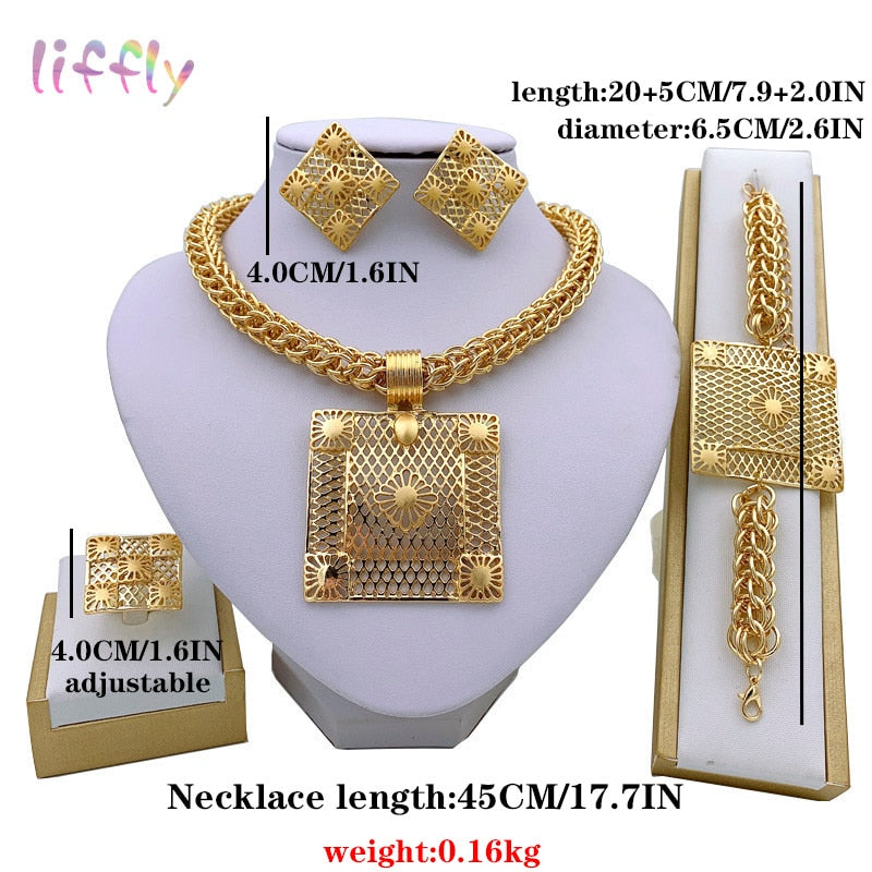 HGM Dubai Gold Jewelry Sets for Women Big Necklace African Beads Jewelry Set Nigerian Bridal Wedding Costume Jewelry