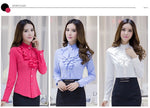 Load image into Gallery viewer, High Quality White Blouse Fashion Female Full Sleeve Casual Shirt Elegant Ruffled Collar Office Lady Tops Women Wear
