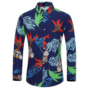 HGM men long-sleeved shirt fashion rose plant flower printed shirt