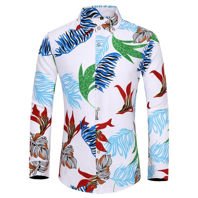 HGM men long-sleeved shirt fashion rose plant flower printed shirt