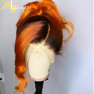 HGM Wigleader Human Hair Lace Front Wigs 180% Preplucked Lace Frontal Wig 1b/ Ginger Orange Ombre Glueless Hair Wigs Wavy Lace Wigs