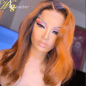 HGM Wigleader Human Hair Lace Front Wigs 180% Preplucked Lace Frontal Wig 1b/ Ginger Orange Ombre Glueless Hair Wigs Wavy Lace Wigs