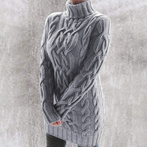 Gray Oversized Turtleneck Sweater Dress Women Warm Autumn and Winter Clothes Knit Pullover Sweaters