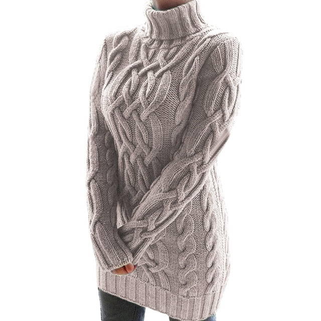 Gray Oversized Turtleneck Sweater Dress Women Warm Autumn and Winter Clothes Knit Pullover Sweaters